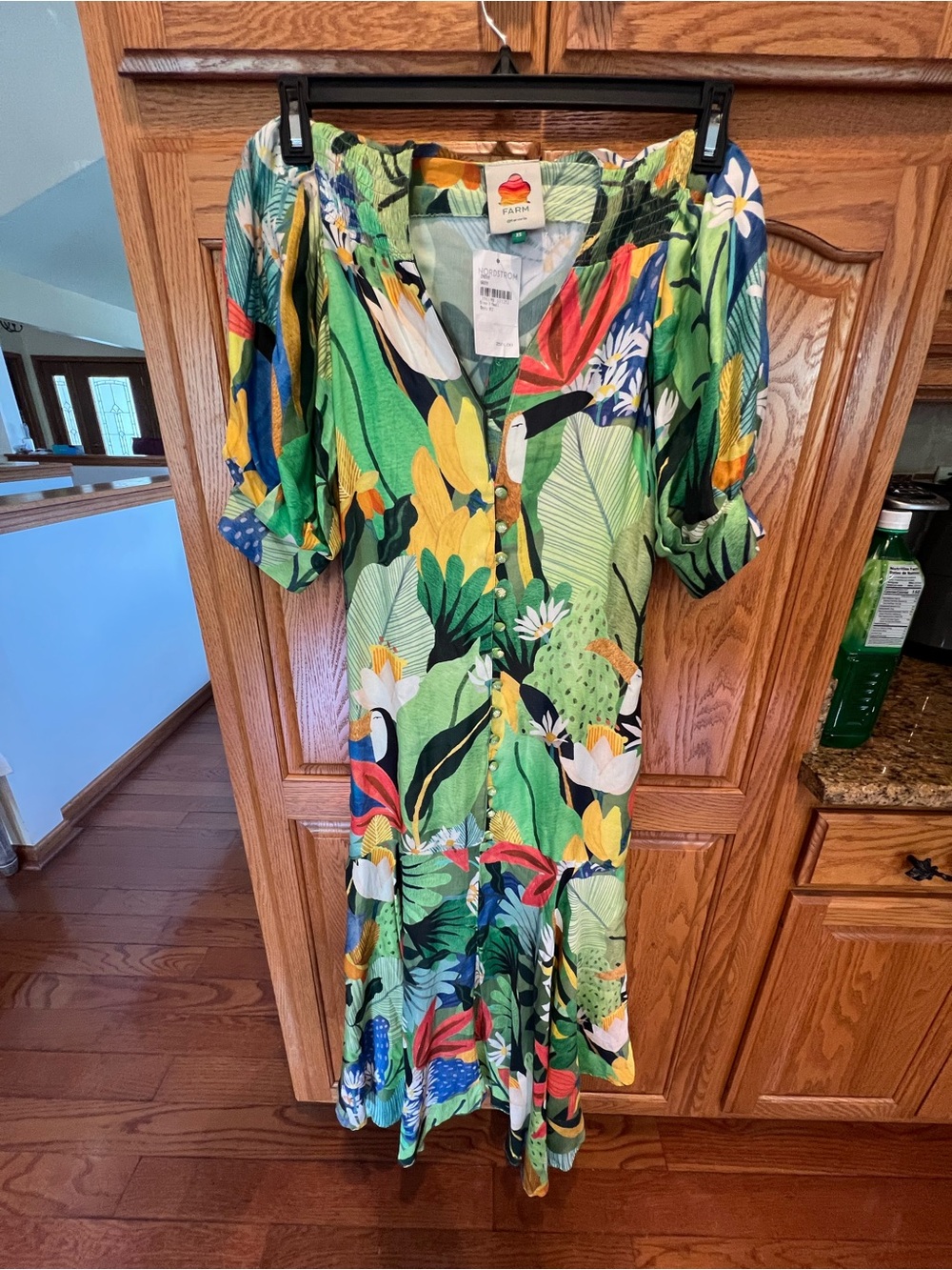 Farm Rio Tropical Floral Button-Front Midi Dress - Bright Green Multicolor